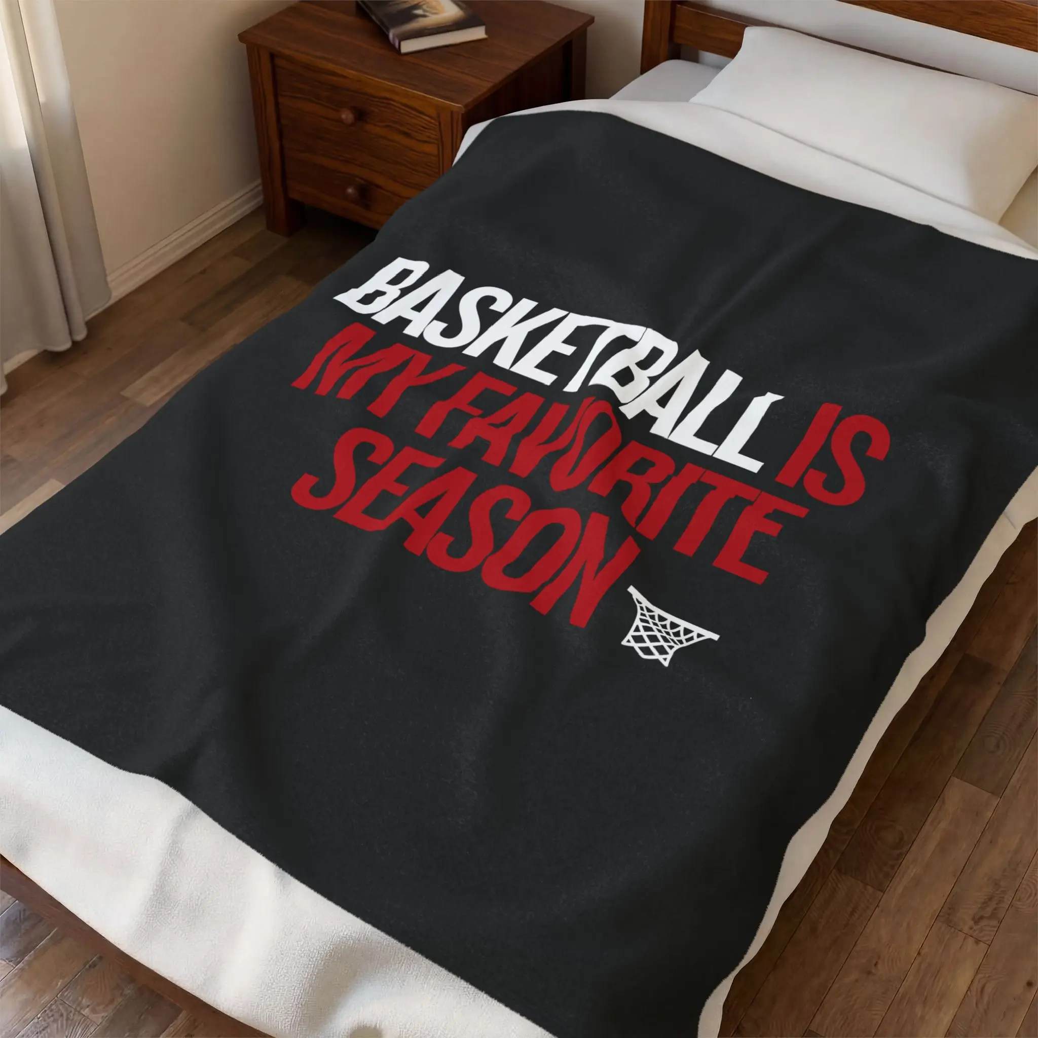 Velveteen Plush Blanket - "Basketball Is My Favorite Season" Sports Theme Personalizable Blanket for Basketball Enthusiasts, Personalizable Blankets, Sports Theme Blankets