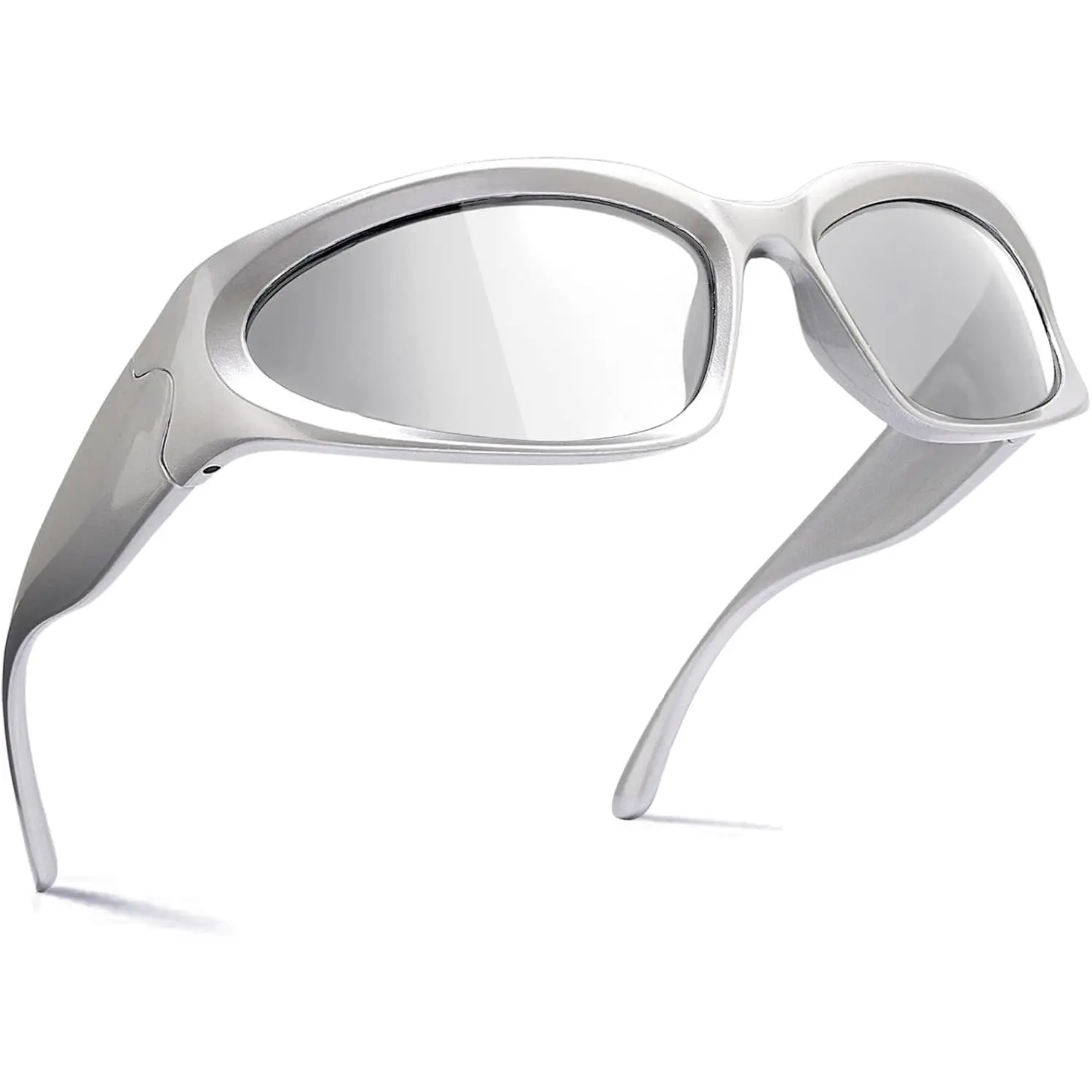Y2K Wrap Around Sunglasses Fashion Rave Metallic Chrome Space Alien Glasses Futuristic Shades Sports for Women Men
