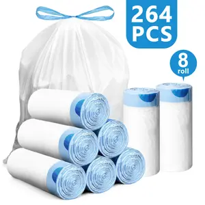 4 Gal Drawstring Trash Bags, 264/132 Count White Tear-Free Plastic Wastebasket Liners, Durable Eco-Friendly Home Supplies Pack for Everyday Bathroom & Home Use, Emergency Toilet Wall-Mounted Household Gadget Trashbags Garbagebag tiktokshopspringglowup, Du