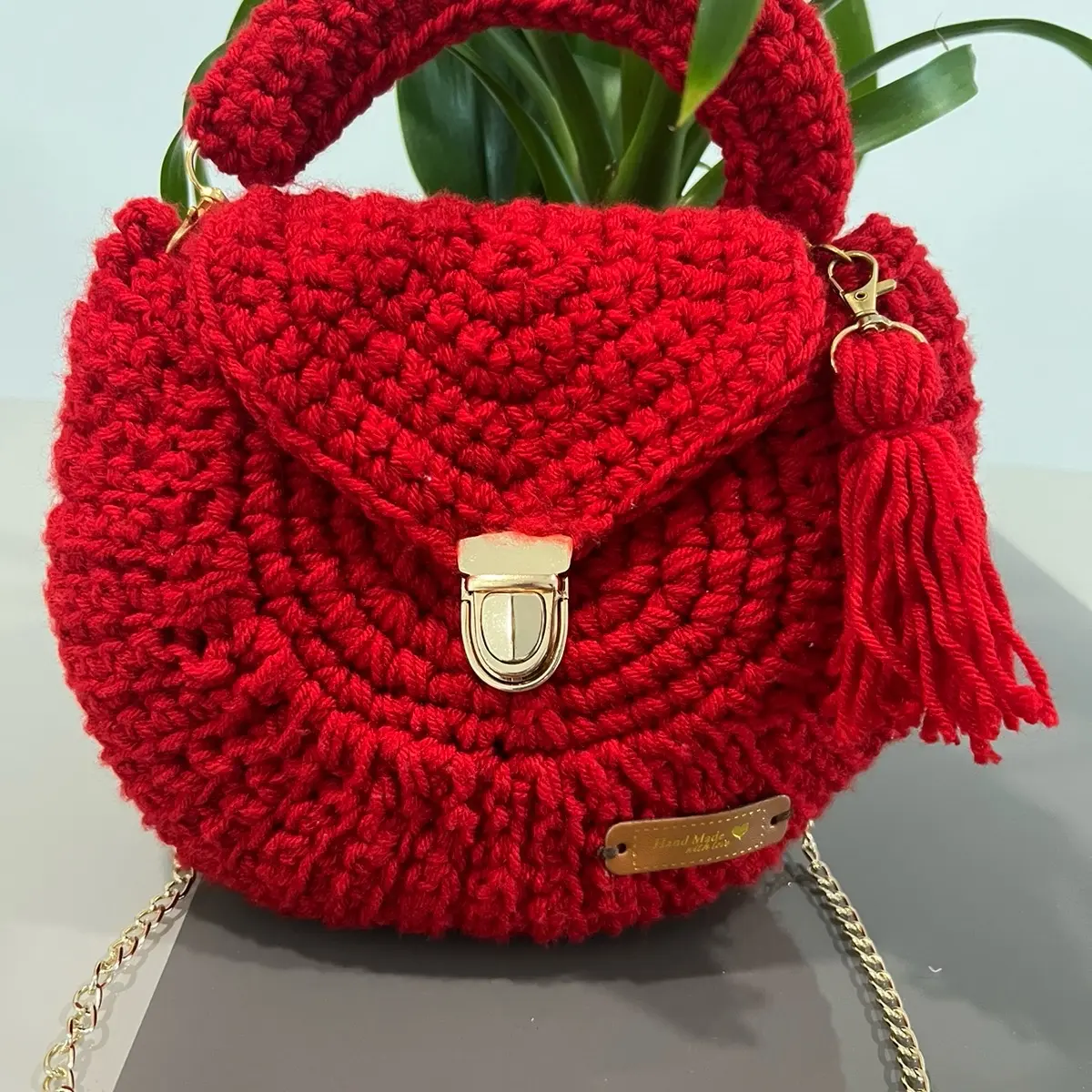 Red circle crochet hand bag