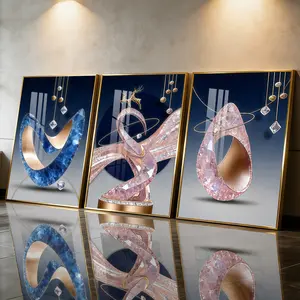 3Pcs Aluminum Alloy Framed Painting, Abstract Crystal Sculpture Art Picture, Home Decoration For Living Room, Bedroom, OfficeWall Decor, Odorless Print Artwork, Luxury Perfect Gift For Friends And Family