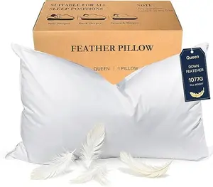 Goose Down Feather Pillows Queen Size - Hotel Collection Bed Pillows for Sleeping Medium Firm Soft Support Pillow for Side and Back Sleepers with Breathable Cover