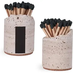 Match Holder with Striker Set of 2 Handmade Travertine Match Box for Bathroom Candle Cute Home Decor Matches Not Included