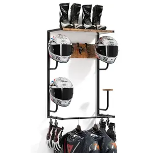 🏍️ Show Off Your Helmet Like Art! Rustic Wood Wall Mount with Shelf & Hooks – Holds Your Lid, Jacket & Gloves. Link in bio!