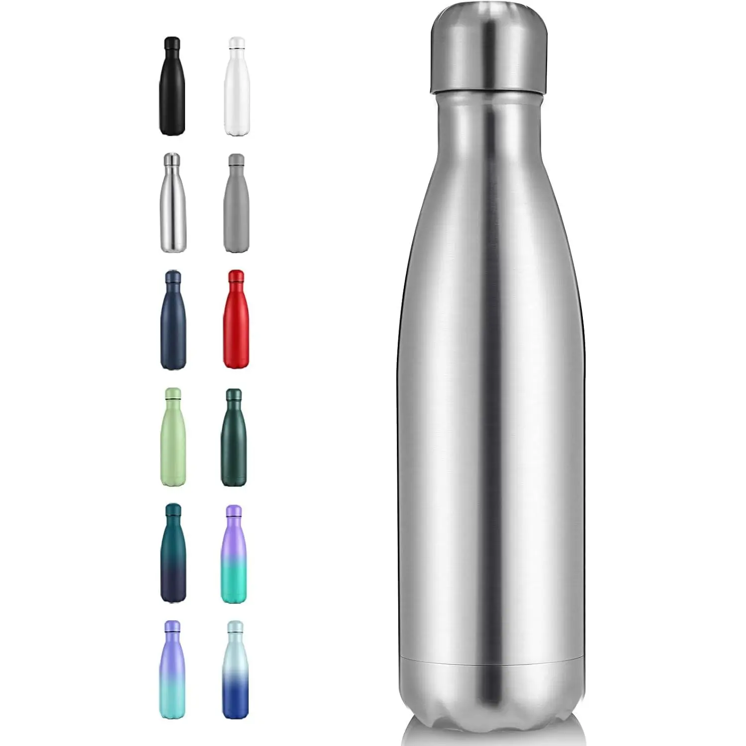 Portable Leakproof 17oz Insulated Stainless Steel Water Bottle - Double Wall Vacuum Flask with Superior Insulation, Long-Lasting Temp Retention (24h Cold, 12h Hot), Available in Multiple Packs (1, 4, 8) (Silver, 1 Pack)