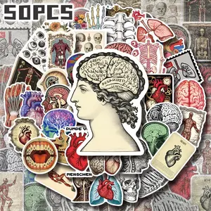 50PCS Vintage Scientific Anatomy Aesthetic Stickers Pack, Retro Medical Illustration Art Vinyl Stickers for Laptop Water Bottle Phone Case Skateboard Journal Scrapbook DIY Decoration