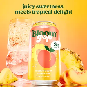 NEW - Bloom Pop - Peach Pineapple - Prebiotic Soda 12 Pack, 12oz Cans - Prebiotic Soda for Gut Health, Low Calorie Soda, No Caffeine, Healthy Soft Drink Alternative Beverage