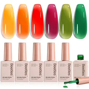 Beetles Jelly Gel Nail Polish Set - 6 Trendy Fall Colors 7.5ML Sheer Translucent Effect Soak Off UV French Nail Art Autumn Prism Series Manicure Gift for Women Bunny Clear