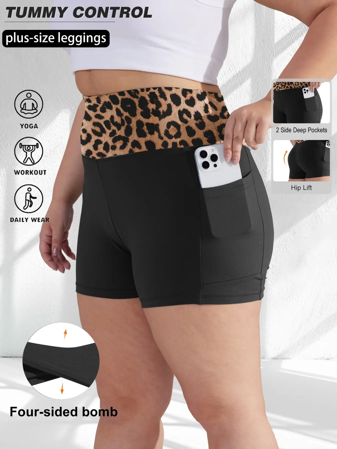 【Plus Size】 High Waist Pocket Skinny Shorts, Casual Comfy Breathable Short Leggings for Daily Wear, Women's Bottoms for Summer, Athleisure Casual Shorts