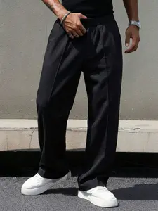 Men's Four-Season Fashion Solid Color Flowy Wide-Leg Suit Pants, Trendy Casual Versatile Long Pants, Ideal for Daily Commute, Streetwear, Vacation
