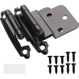 3/8" Inset Cabinet Hinges Black (25 Pair -50 Pcs) Offset Self Closing Matte Black Cabinet Hinges for Kitchen Cabinets w/Bumpers & Upgraded Screws