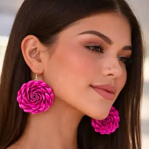 Artisanal Mexican Earrings Large Palm Leaf Flower Lightweight Nickel Free Handcrafted in Mexico 6cm x 6cm