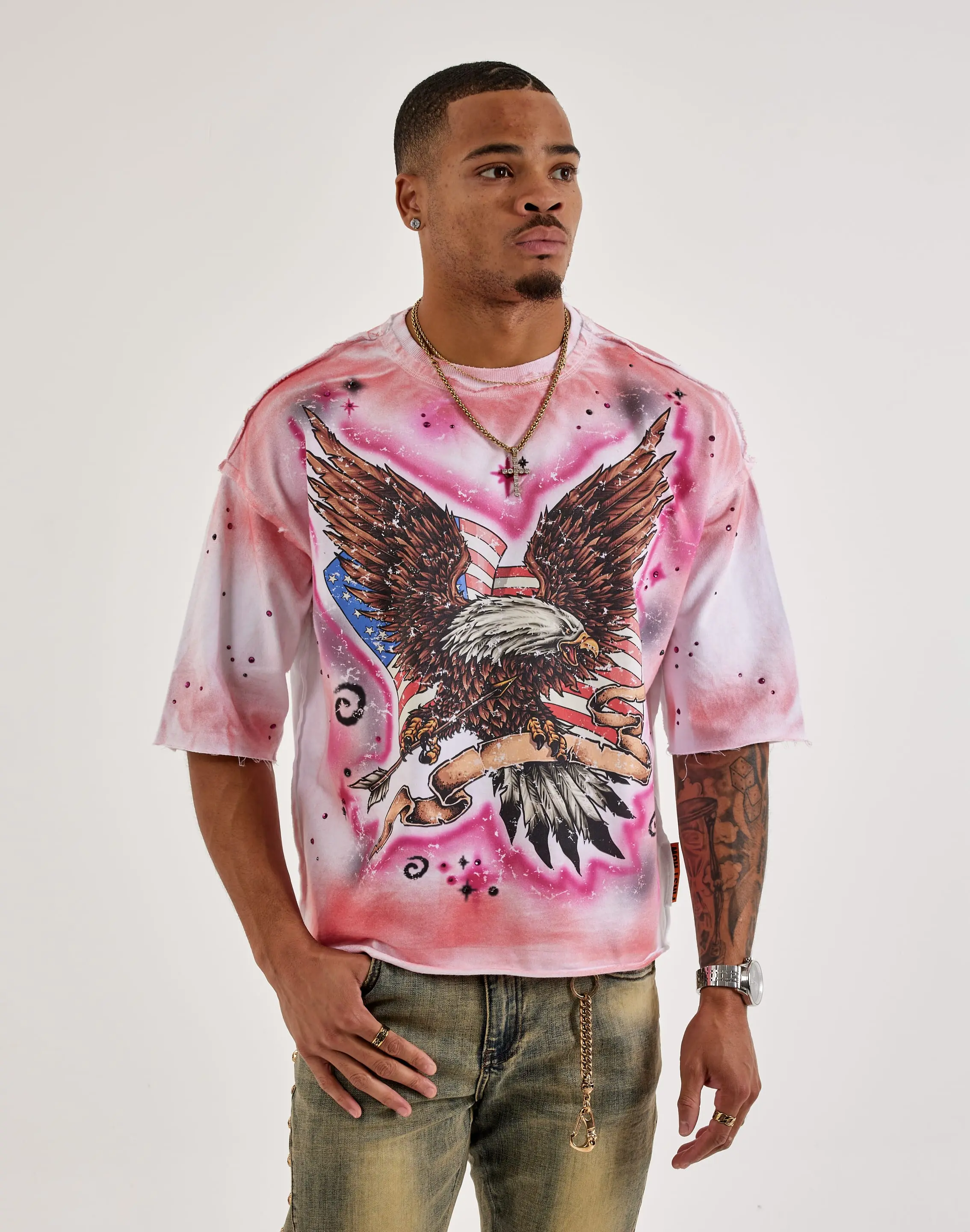 Mens First Row Eagle Rhinestone Tee