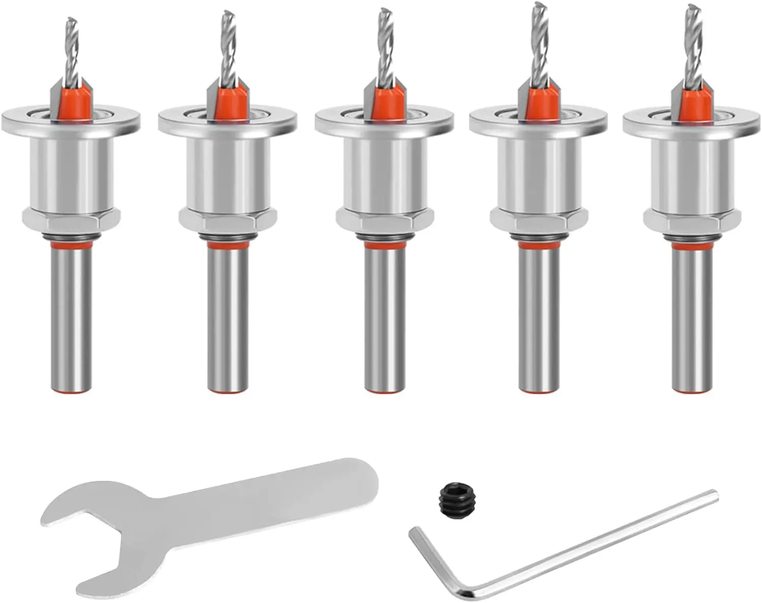 5PCS Carbide Tipped 90° Countersink with Adjustable Low Friction Depth Stop Multifunctional Round Shank Bore Woodworking Drill Bit Taper Drill Bit Counterbore Drill Bit