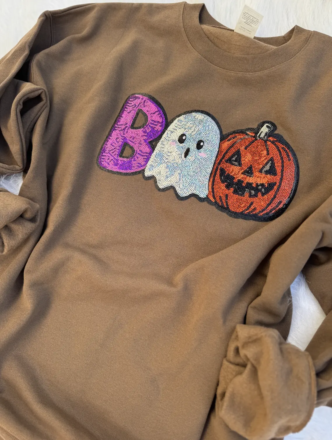 Halloween Boo Sequins Patch Sweatshirt with Ghost and Pumpkin