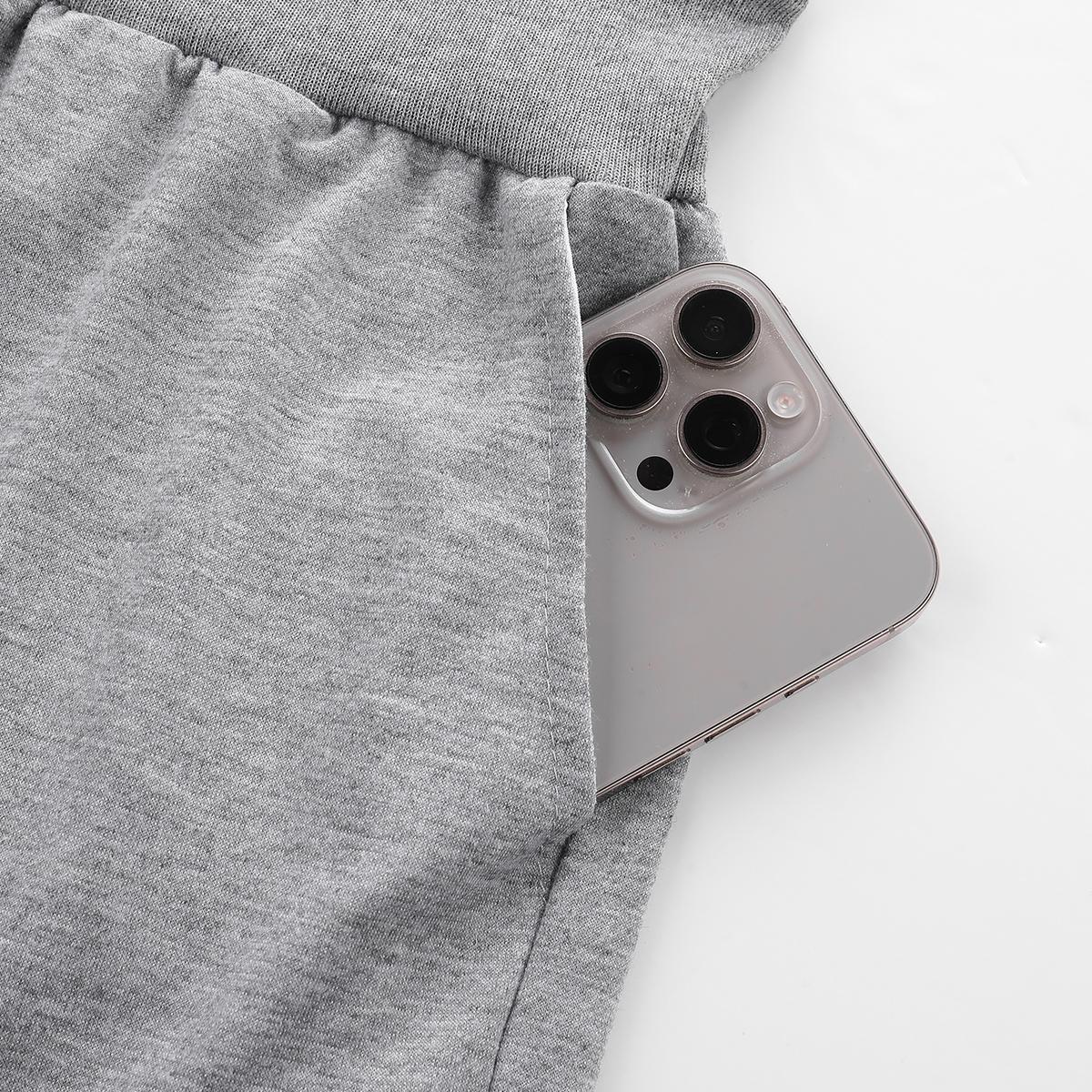 Women’s summer shorts set, suitable for casual sports and everyday activities; solid color; drawstring waist; women’s shorts.