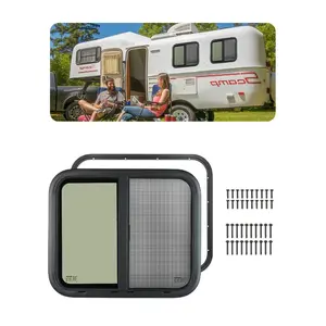 VEVOR Horizontal RV Window, 24 Wx 20 H Tinted Sliding RV Window with Net Screen Trim Ring, Fit 15/16-1 3/4 Thickness Wall, RV Window Replacement for Teardrop Cargo Trailer Camper, DOT Approved
