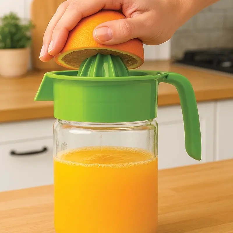 Manual Citrus Juicer with 22 Oz Juicer Cup, Built-In Screw-On Glass Jar for Easy Home Use Kitchen Juicing