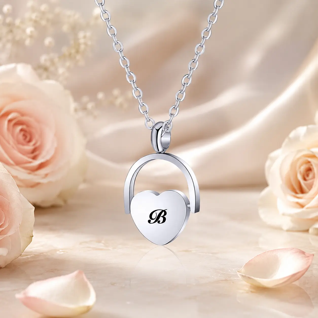 Women’s Custom Initial Heart Lock Necklace - Silver-Tone Padlock Pendant, Initial Necklaces for Valentines Day, Mother’s Day, Bridesmaid & Meaningful Gifts, Bridesmaid Gifts, Romantic Outfits, Heart Locket Necklaces