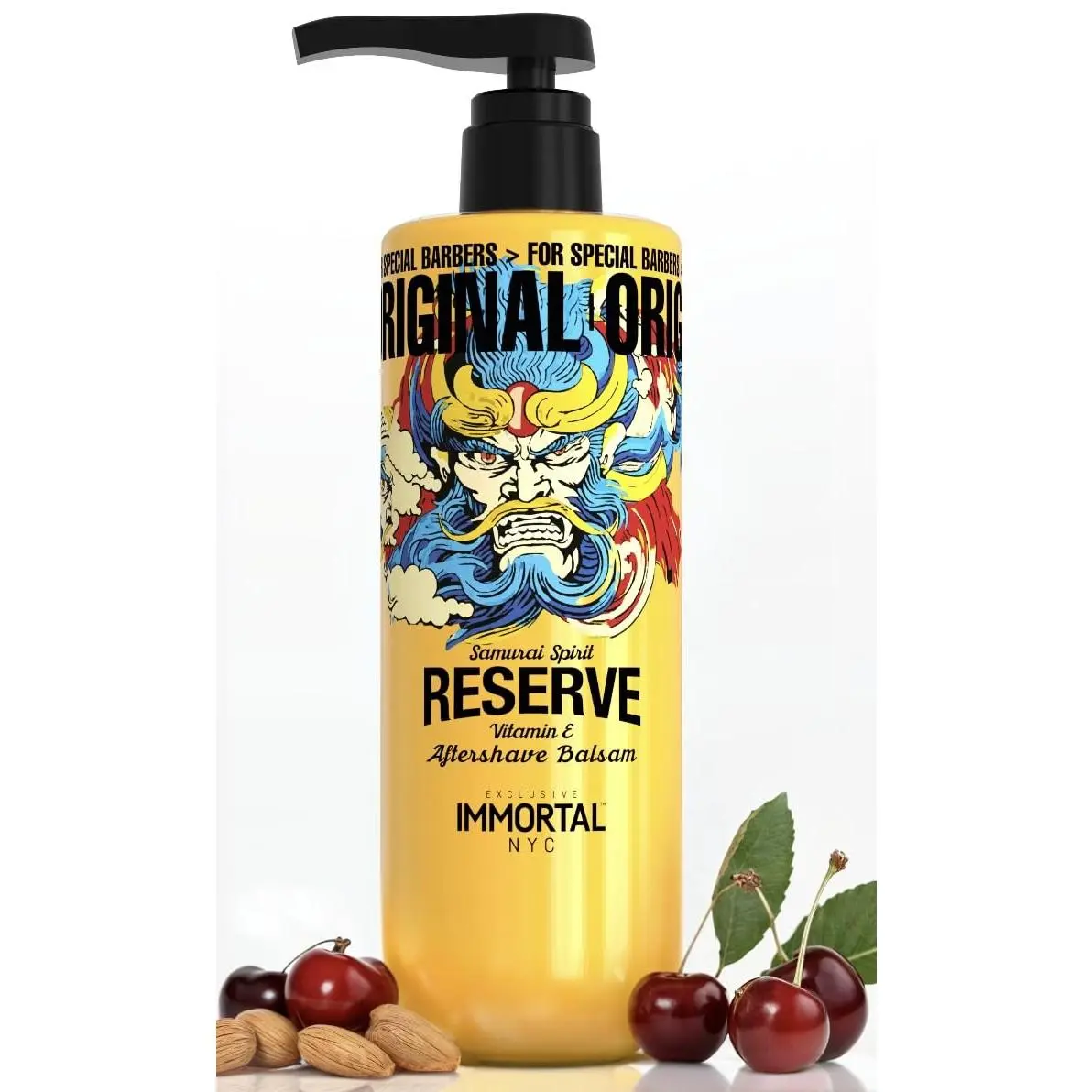 Immortal NYC Reserve Samurai Spirit Men's Aftershave Balm - Vitamin E-Enriched, Alcohol-Containing Fragrance Scented Soother for Sensitive Skin, Spicy Floral Lemon Notes, 17 oz (500ml) Bottle, Moisturizes, Softens, Rejuvenates Complexion