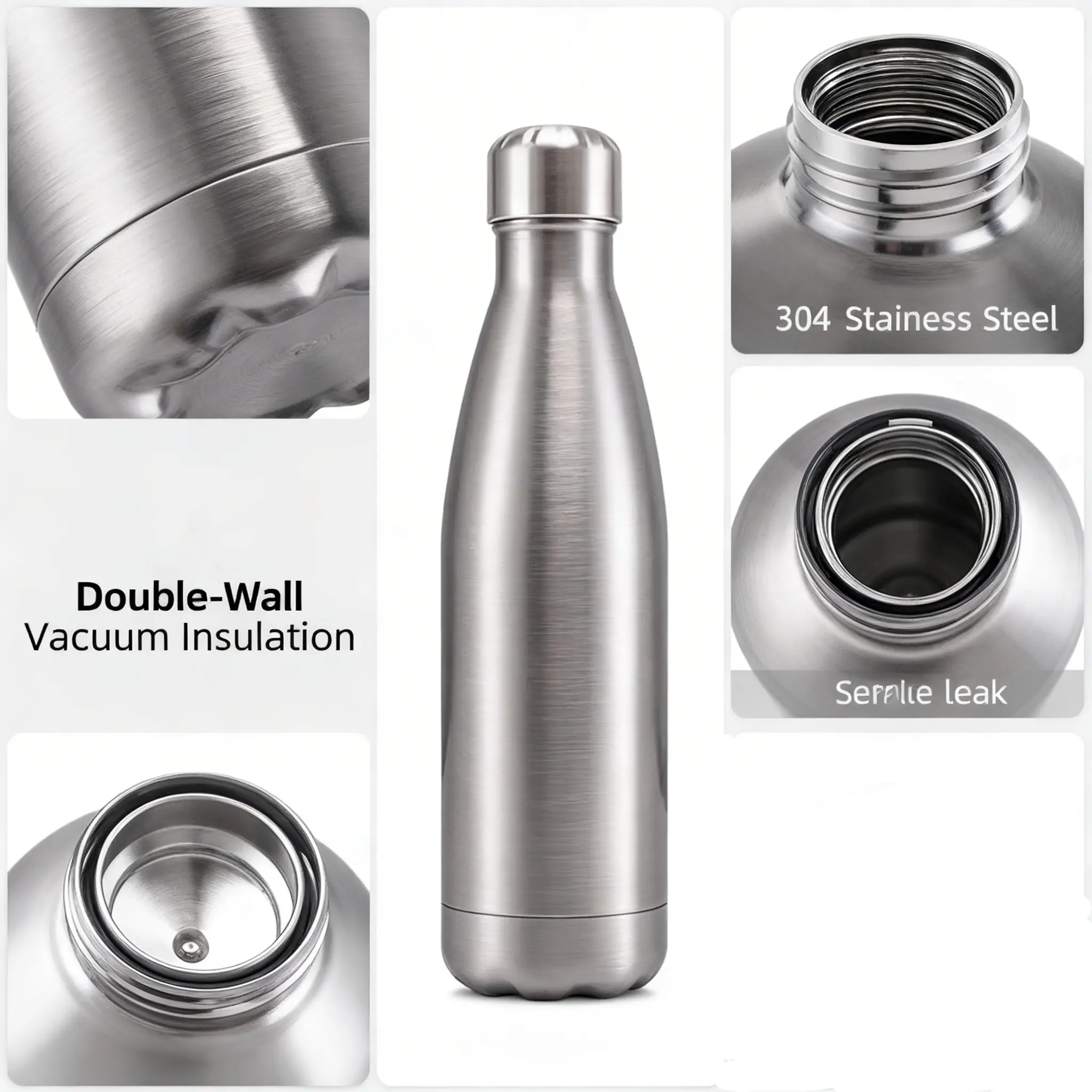 304 Stainless Steel Cola Bottle Shaped Sports Water Bottle, Thermos Bottle, Dual Layer Insulation Vacuum Insulated, Leak-Proof Reusable Cup, Flasks for Gym Travel Office