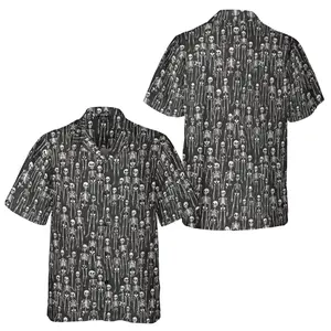HYPERFAVOR Halloween Spooky Skeleton Hawaiian Shirt, Short Sleeve Casual Button Down Shirts Summer Beach Shirt, Tropical Floral Shirt