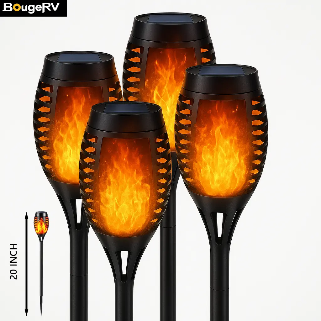 BougeRV 20.5" Halloween Solar Flame Effect Garden Lights, 4-Pack Outdoor Flickering Flame Stake Lights, Solar Powered Decorative Lights for Yard, Lawn, Garden & Halloween Decorations