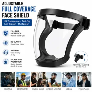 Adjustable HD Full Coverage HD gray lenses Face Shield - 1pc Transparent Plastic Protective Screen With Air Vent And Breathing Valve, Comfortable Silicone Padding, EHD Transparent Protective Mask, Droplet Dust Oil Fume Isolation Cover, Full Face Shield