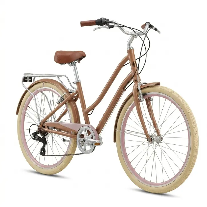 sixthreezero Around the Block Cruiser Bike - Camel with Pink Rims (Pre-Assembled)