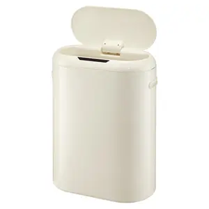 【GARVEE】13 Gallon Automatic Sensor Kitchen Trash Can with Lid, Sensor-Activated Garbage Bin Without Inner Bucket, Ideal for Home and Office Use, Battery Not Included, Cream White