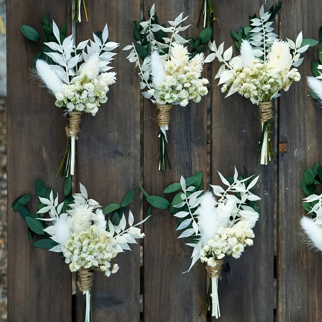 NortureFlora 8-Piece Lightweight Neutral Faux Flowers Set - Mini Faux Dried Floral Bouquets, White Boho Artificial Decor for Table Decor, Valentine’s Day, Children’s Day Gifts
