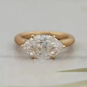 East West Old Mine Moval Lab Diamond Engagement Ring
