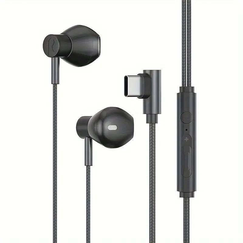 Music headphones, wired gaming headphones, low latency, inline control with mic, HD calls, type-C flat connector, compatible with most phones, suitable for gaming and listening to music