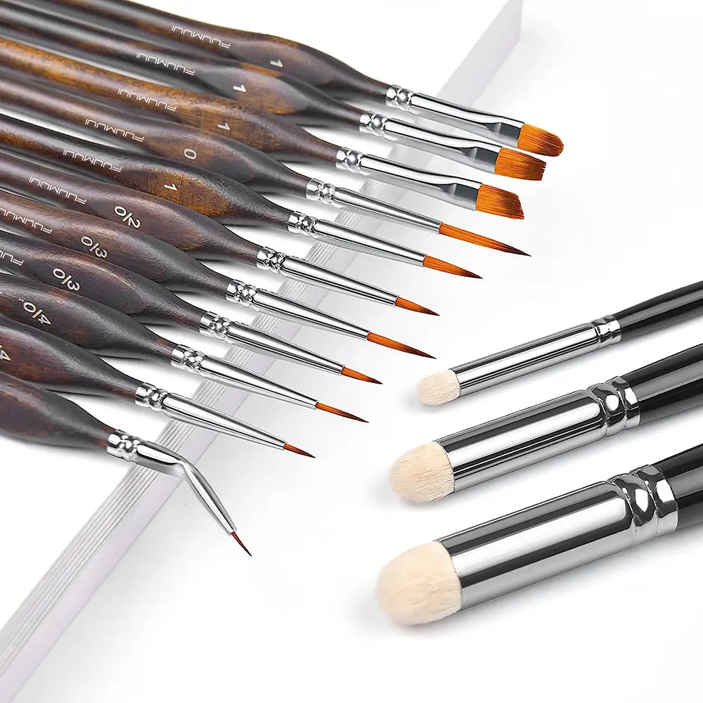 Fuumuui 14pcs Professional Nylon Bristles Art Paintbrush Sets, Office Stationery Art Supplies Kit for Students, Detailing Brushes