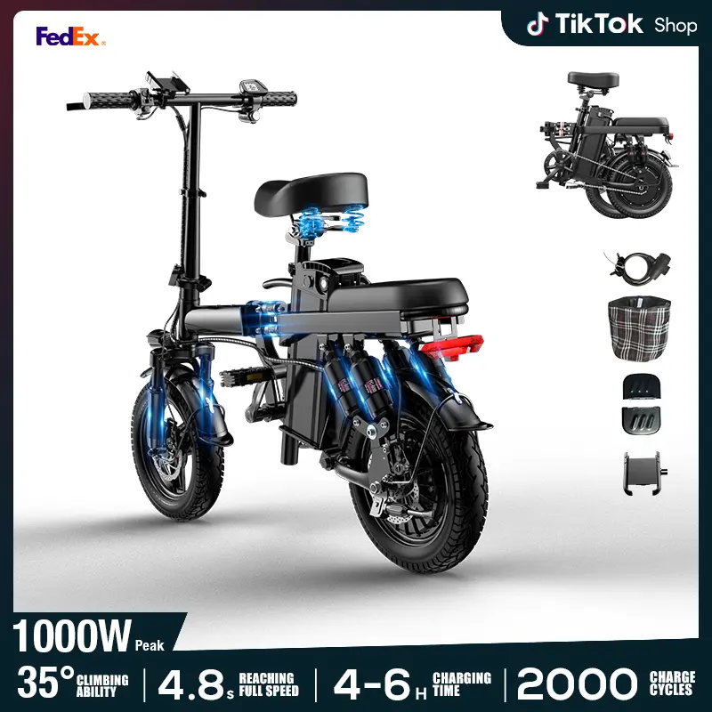 Folding Electric Bike, 500W Motor, 48V 15Ah Battery, 14-Level Shock Absorption, 45Km Range, Dual Disc Brakes, UL2849 Certified, for Hardcore Outdoor Cycling