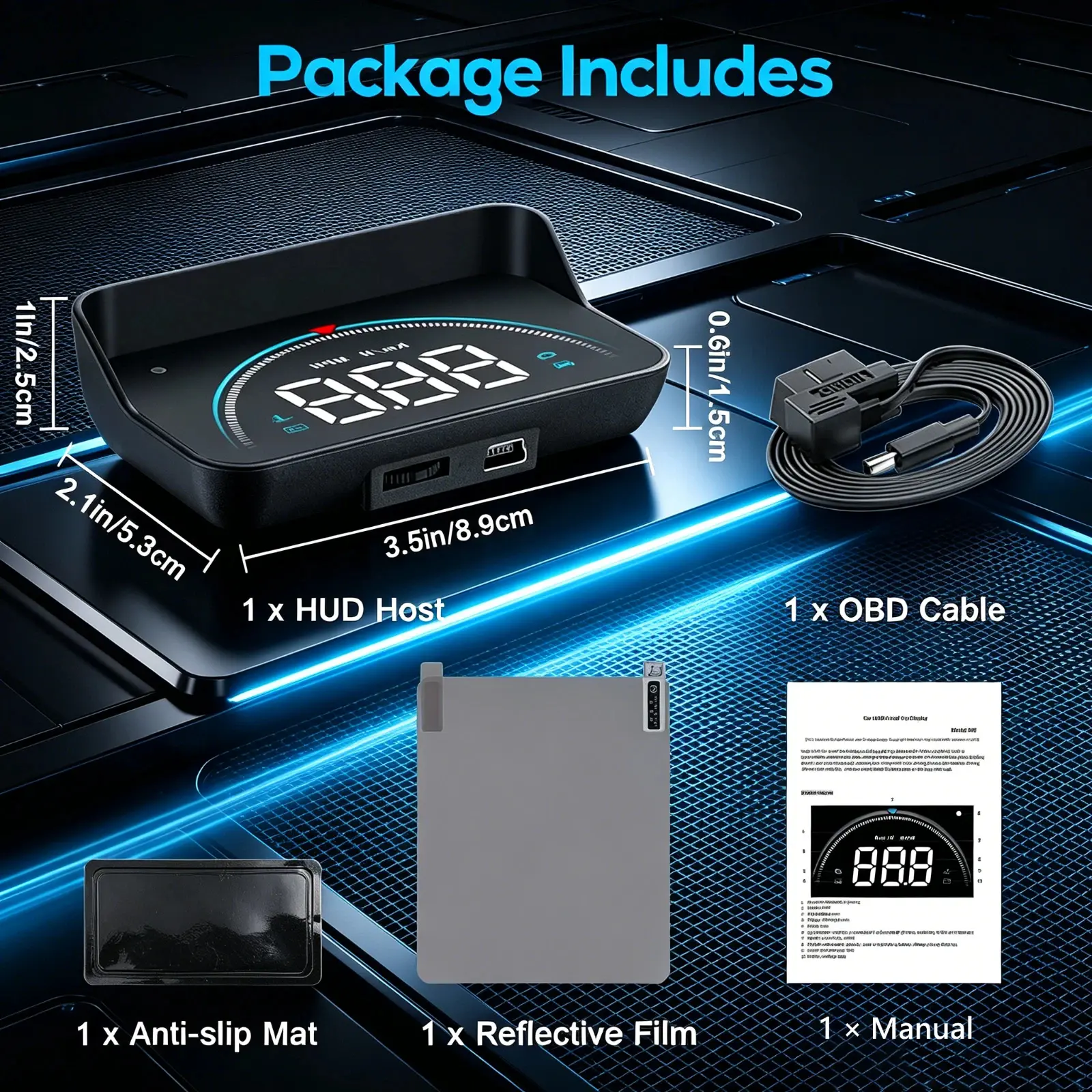 3.5-inch GPS OBD Head Up Display Computer Accessory, HHD-3.5 Speedometer with MPH/KM/H RPM Reading, Speed Alert Projection Function, Computer Accessories
