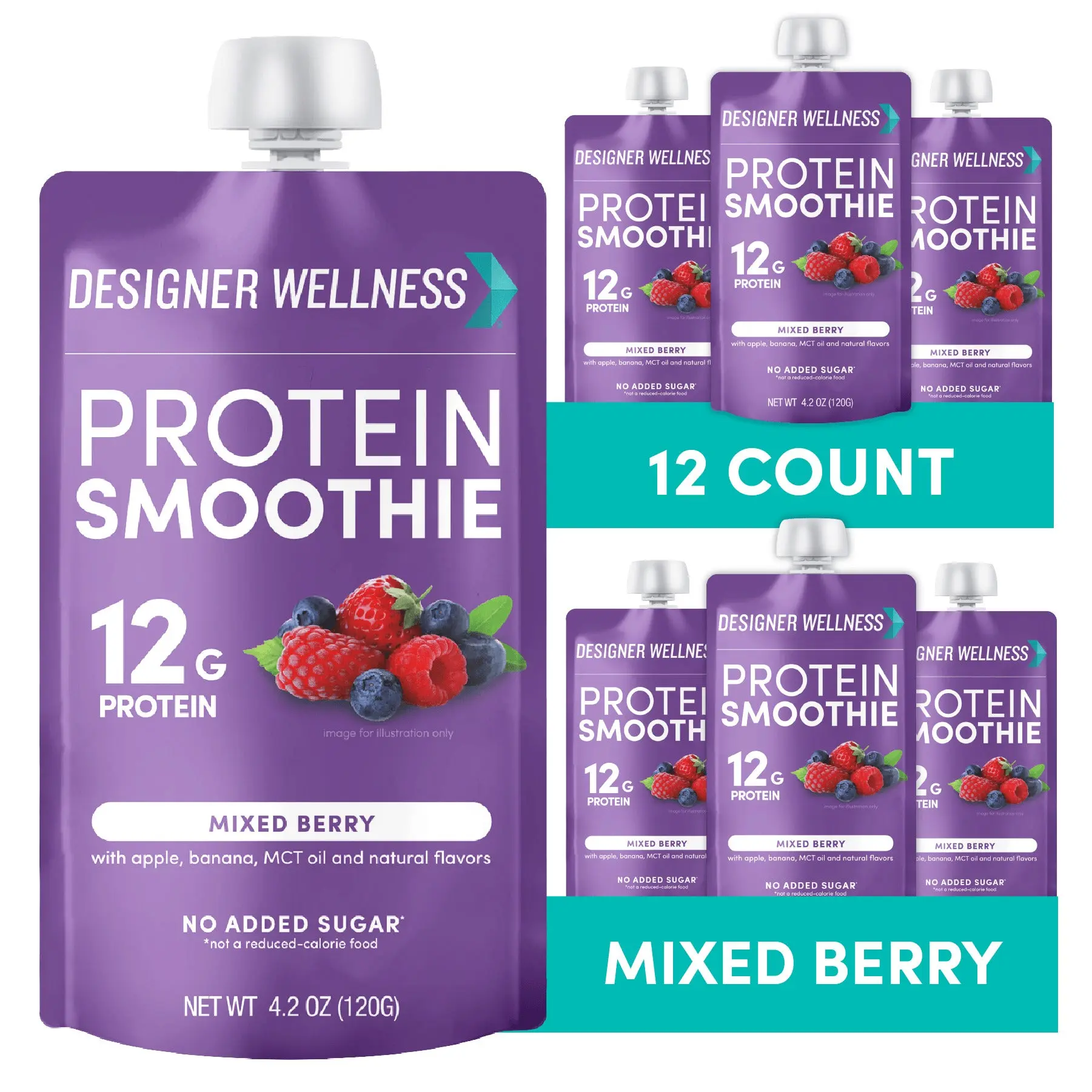 Designer Wellness Mixed Berry Protein Shake - MCT Oil, Energy-Boosting, Healthy Nutrition Beverage, 12 Count, Room Temp