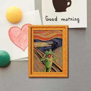 Funny Abstract Frog Screaming Refrigerator Magnet, funny fridge magnets, Mini Photo Frame Shape, Small Creative Wall Art, Wooden Craft, Home Decor, Decoration, Animal Lover Gift, Kitchen
