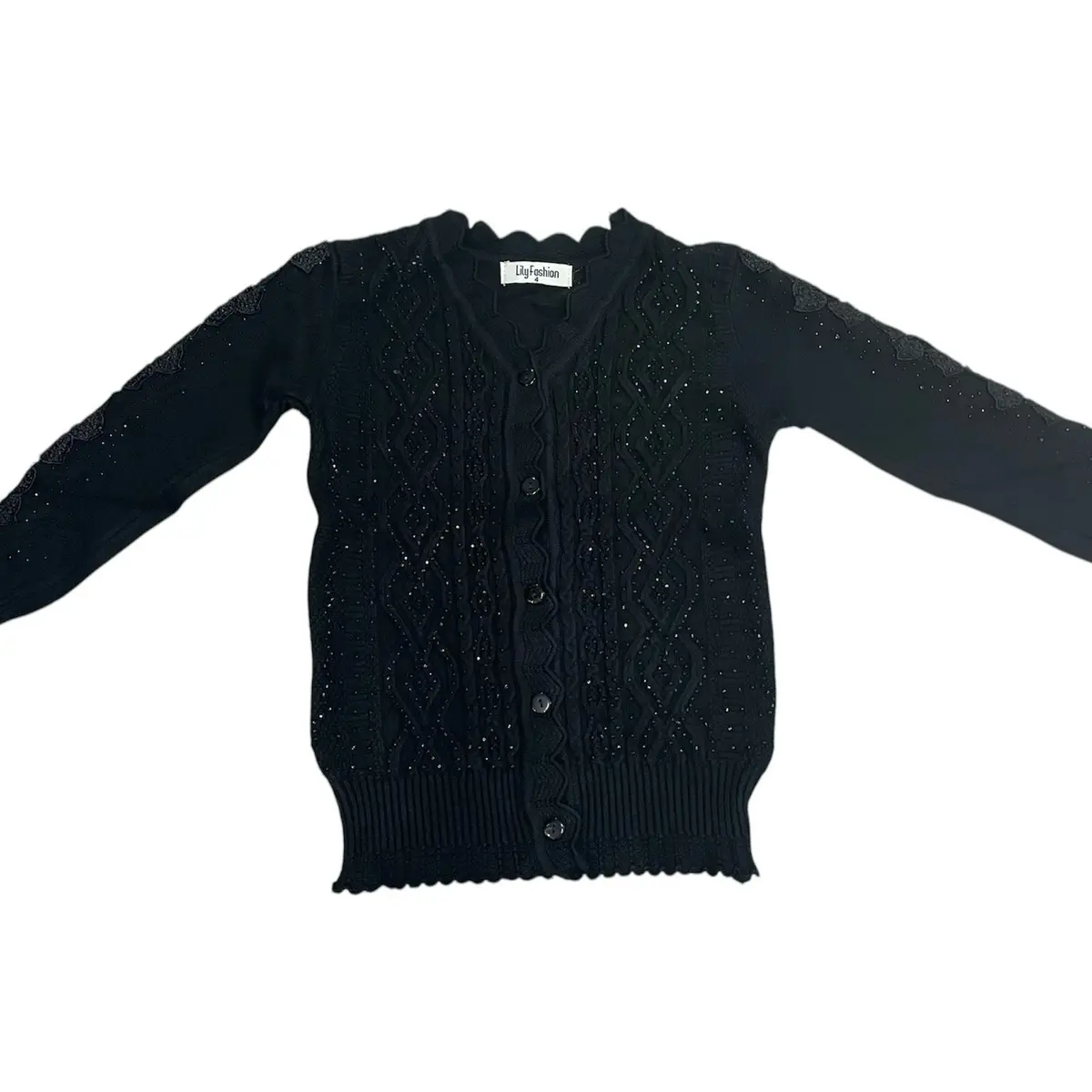 LILY FASHION Women's Elegant Floral Knit Cardigan - V-Neck Regular Sleeve Knitwear with Pearl Accents, Casual Wear for Comfy Outfits
