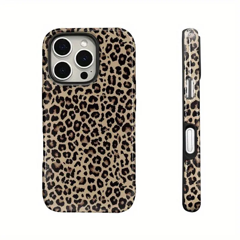 Fashion Leopard-pattern Phone Case, 2 in 1 Shockproof Phone Protective Cover, Phone Accessories Compatible with iPhone 11 12 13 14 15 16 17 Pro Max