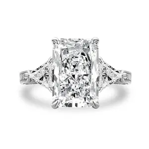 MAXINEJEWELRY 5.0ct Center Radiant Shape 3-Stone Engagement Ring - 5A Cubic Zirconia Prong Setting Women's Ring Jewelry for Proposal, Multiple Occasions