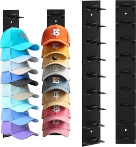 2 Pack Hat Organizer Wall Mounted Baseball Cap Hold up to 20 Hats Black or White Hat Rack for Wall with Strong Adhesive and Wall Drilled for Door Bedroom Closet Easy Access Display Hat Hanger Holder Multilayer Two Mounting Option Hat hook on wall