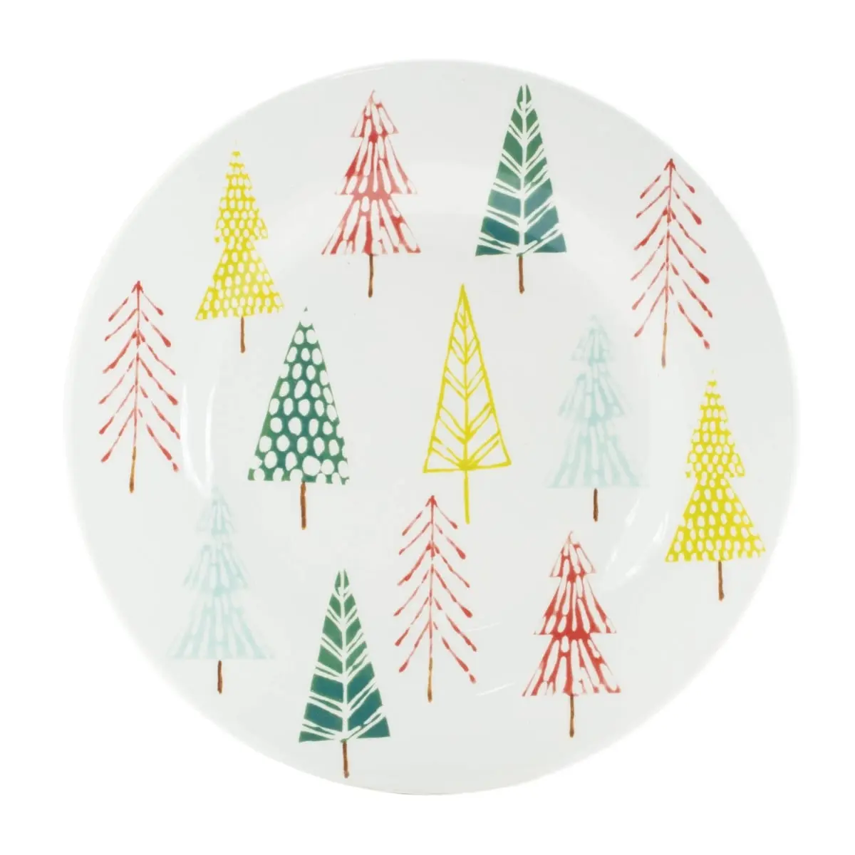 Melrose 95492DS 8 in. Ceramic Serving Plates with Tree Pattern, White-Green-Red - Set of 4