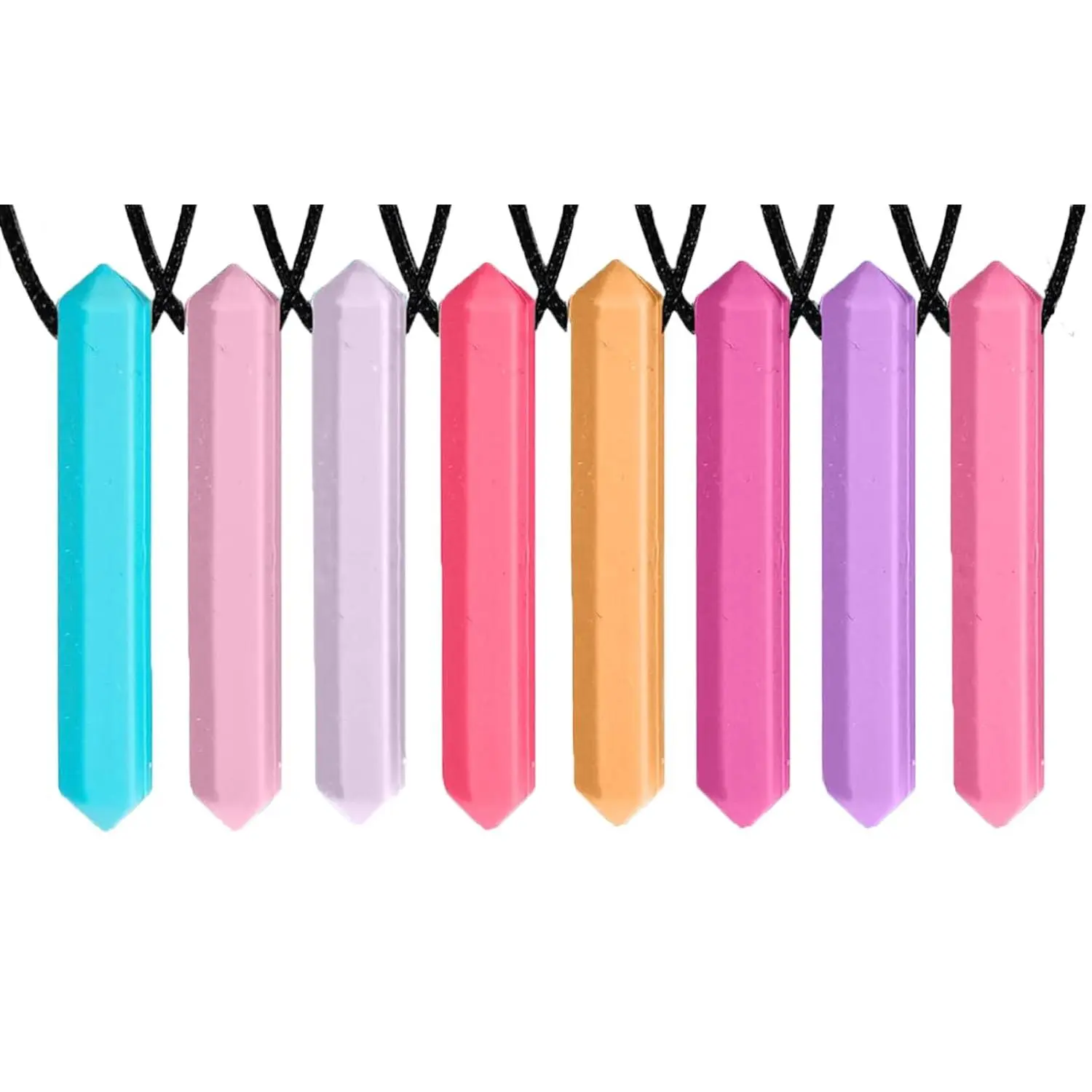 Chew Pendant Necklace 8-Pieces Set, Casual Food-Grade Silicone Jewelry for Kids & Adults, Unisex Oral Motor Tool for Anxiety, Includes Chewy Pencil, Reduces Nail-Biting, Sensory, Bpa-Free