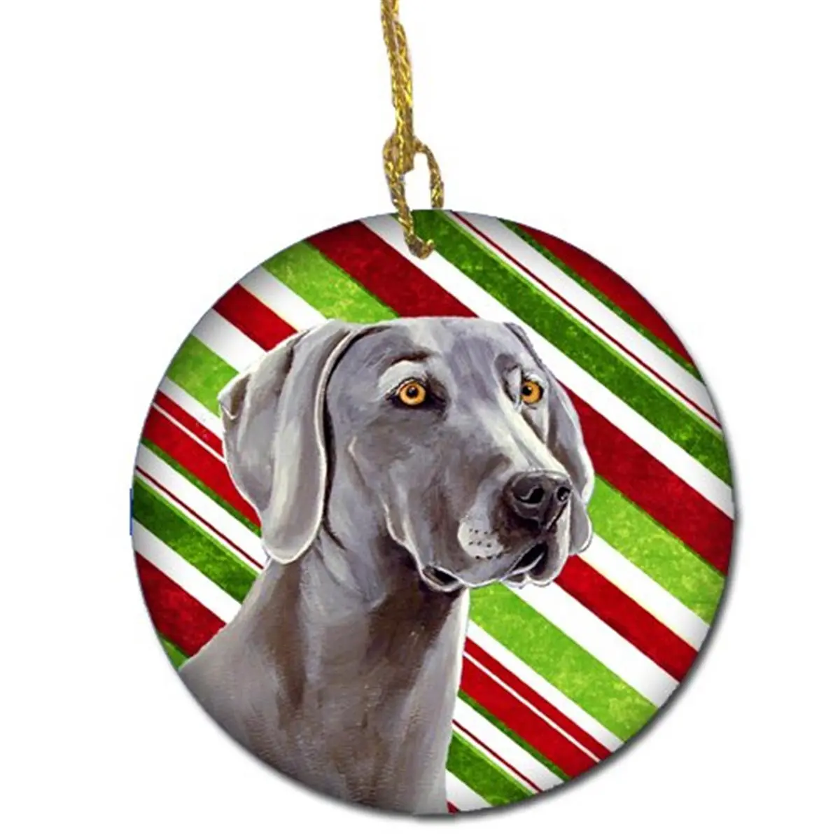 Weimaraner Candy Cane Holiday Christmas Ceramic Ornament
