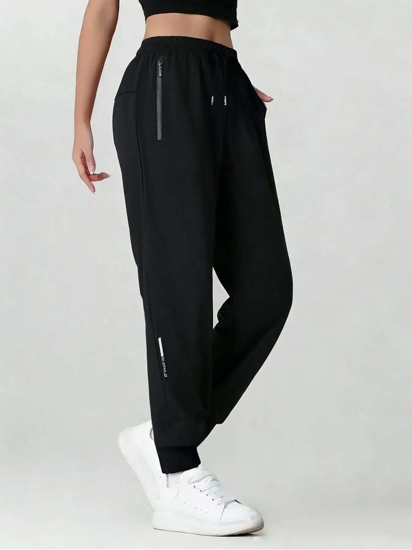 Women's Quick-Dry Breathable Sports Pants, Gym Running Bottoms, Gym Sportswear Bottoms, Athletic Casual Pants, Casual Sweatpants with Side Zip Pockets, Printed Design, Ideal for Fitness and Running