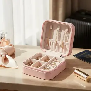 Portable Jewelry Storage Box, 1 Count PU Leather Jewelry Organizer, Durable Lightweight Organizer, Multi-grid Jewelry Storage Box For Earring Necklace Ring Bracelet, Summer Gift