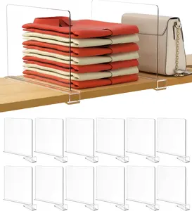 Acrylic Shelf Divider for Closet Organization - Clear Dividers for Wood Shelves, Purse and Sweater Organizer,Ideal for Cabinets and Bedroom Clothes Separation,Closet Storage Solutions,Pack 12