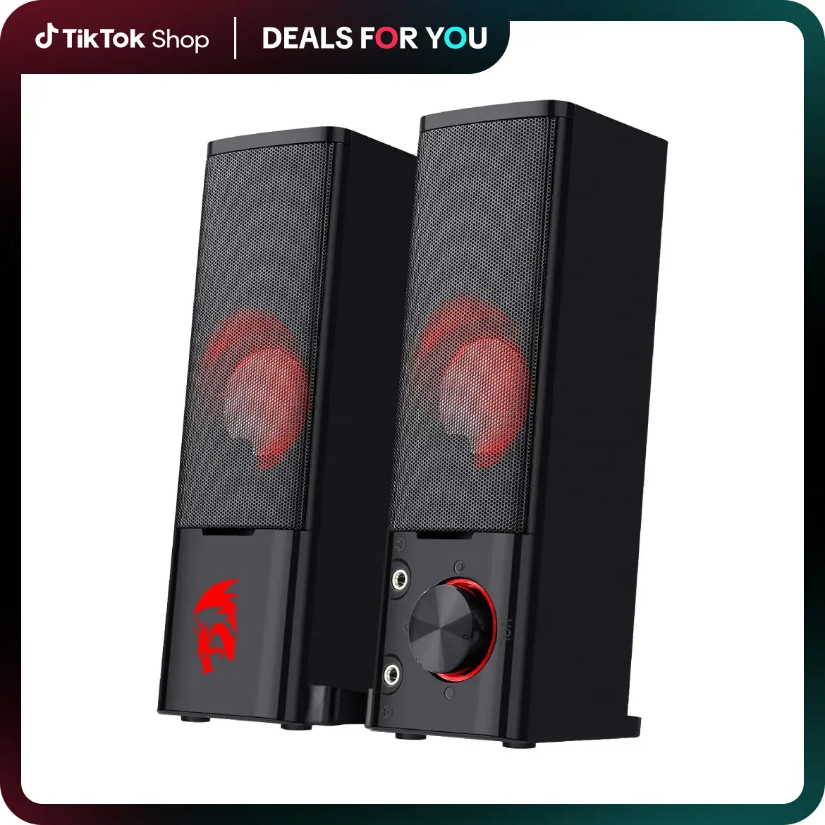 Redragon GS550 Gaming Audio Speakers - 2.0 Channel Desktop Stereo Sound System, Compact Portable Loud Bass Speakers, Soundboard with Headphone Jack, Red Backlit, USB Powered 3.5mm Cable