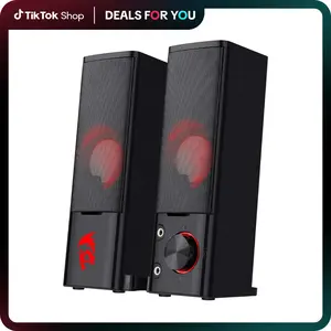 Redragon GS550 PC Audio Gaming Speakers, 2.0 Channel Desktop Computer Sound Bar with Compact Maneuverable Size, Headphone Jack, Quality Bass & Decent Red Backlit, USB Powered w/ 3.5mm Cable